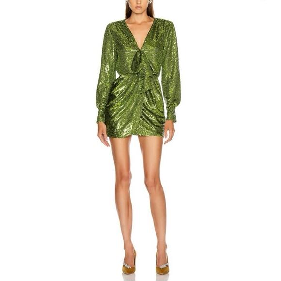 Cinq a Sept Skylar Dress Lime Green Sequins - Picture 2 of 9